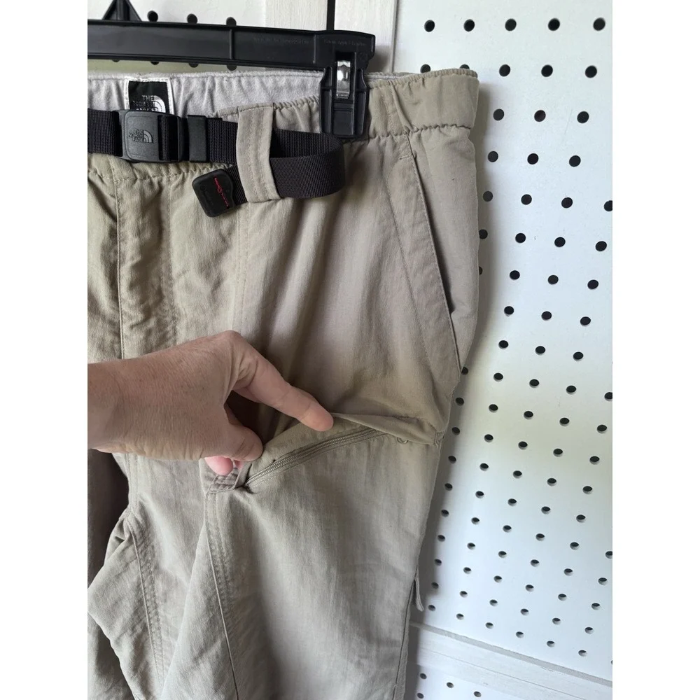 The North Face Men's Lg Beige Nylon Belted Elastic Waist Hiking Pants Zip Ankles